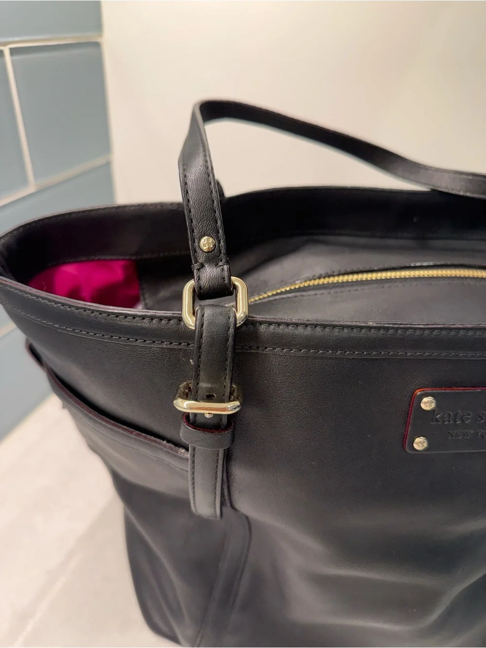 Kate Spade Clementine Park Slope PXRU1110 Black Leather Tote Shoulder Bag